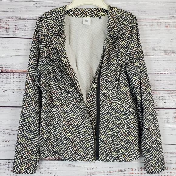 Cabi Cliffside Moto Jacket Zip Geocheck Blazer Coat Multicolor Academia Preppy M - Picture 5 of 11